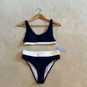 NWT 2 Piece Navy Blue and White Swimsuit